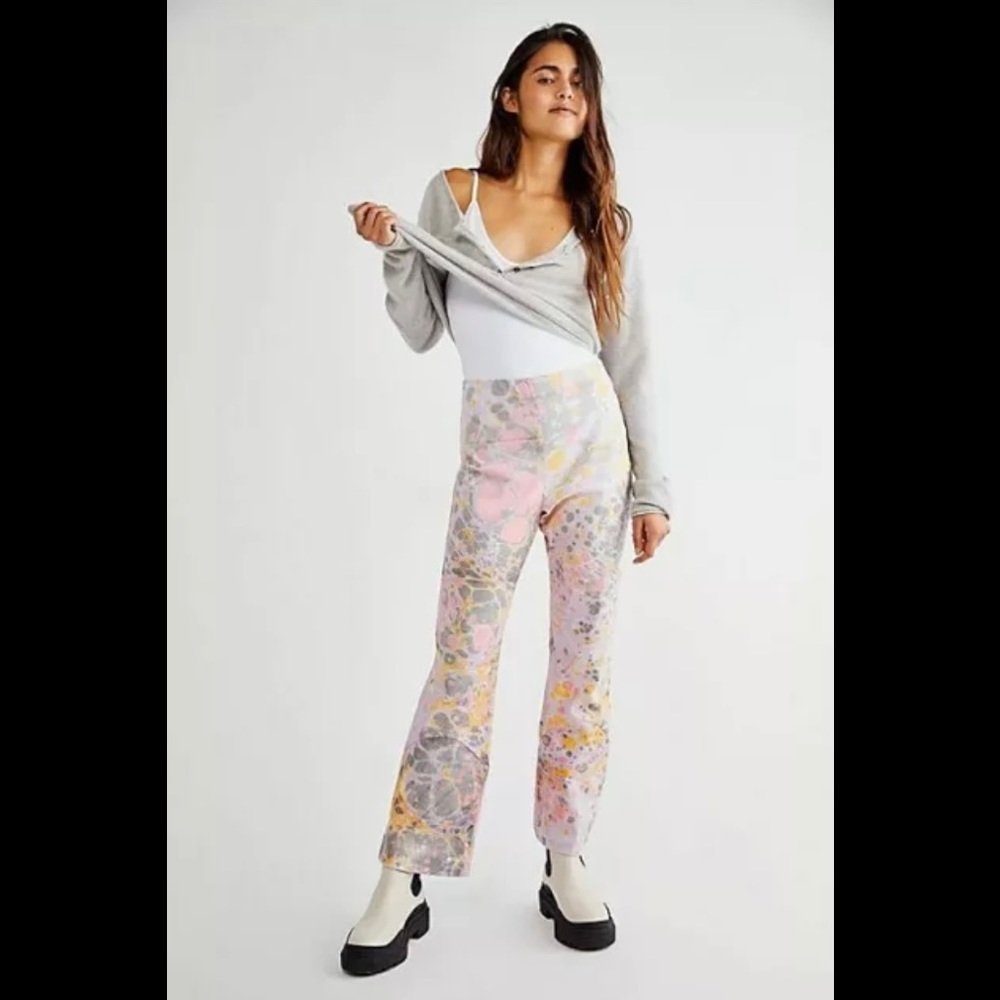NWOT Free People LEFTY Size Small Multicolored High Rise Flare Pants